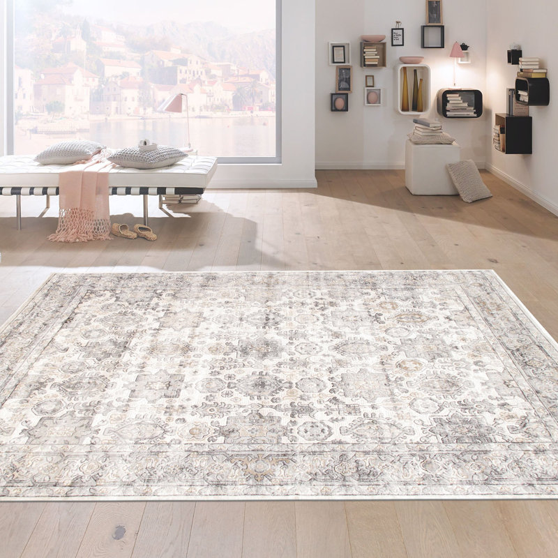 Off-White Synthetic Rectangular 8' x 10' Stain-Resistant Area Rug