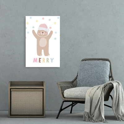 Merry Christmas Bear Colorful Playful Contemporary Bear Winter Wall Art Print 1 Piece Wrapped Canvas Wall Art