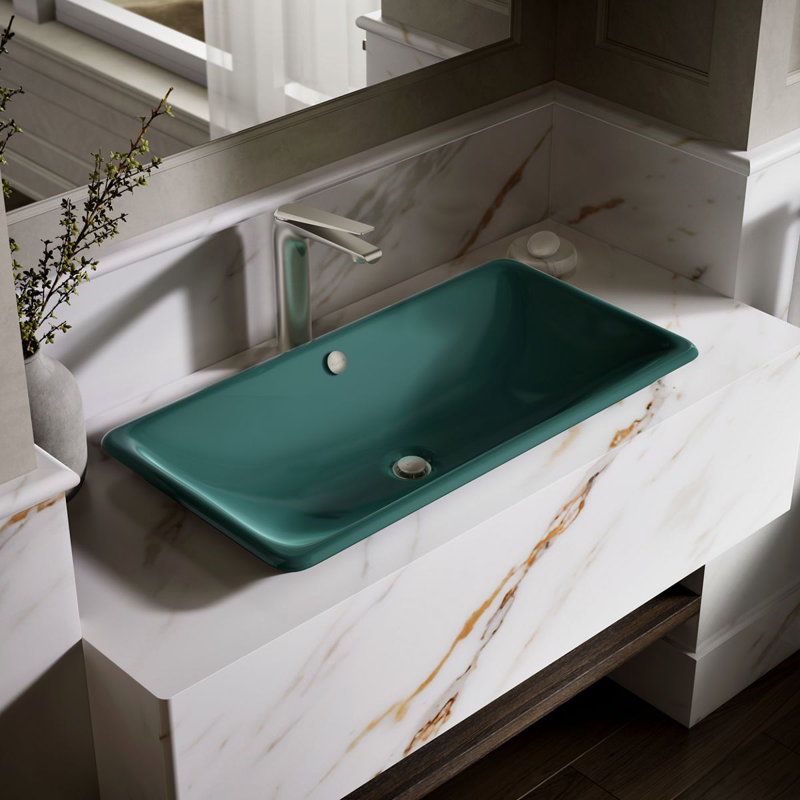 Iron Plains 30 po Lavabo de salle de bain rectangulaire encastré / encastré / vasque, Bleu sarcelle