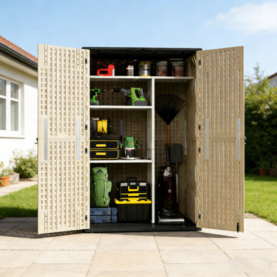 448 Gallon All-weather Outdoor Deck Box With Vertical Storage Shed Shelf