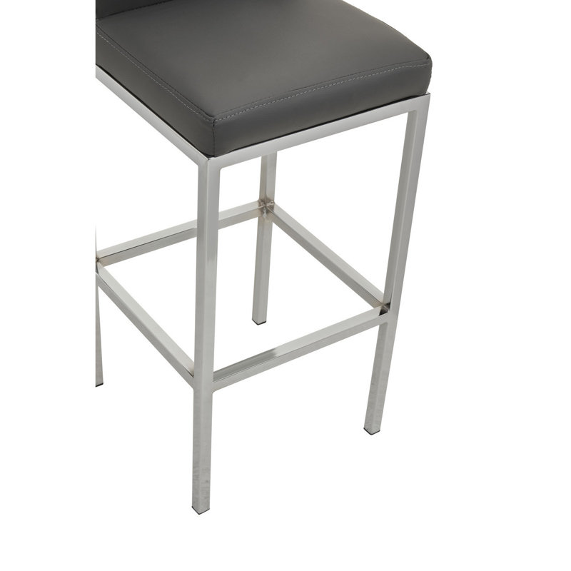 Madeline Upholstered Counter Stool with Metal Frame, Silver, Grey