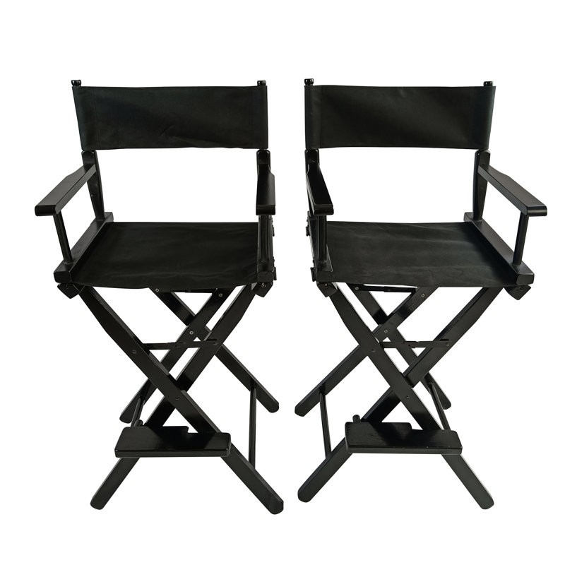 Director's Chair 2Pcs, Black. Foldable Structure. Populus Wood & Canvas Seat. Adults Folding  2Pcs , Canvas. Easy To Store. For Adults. 176Lbs Weight Capacity. Simple Assembly