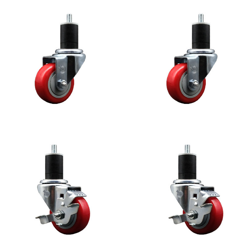 Ensemble de roulettes extensibles pivotantes en polyuréthane 3 pouces 3 pouces et 4 pouces SCC, Rouge