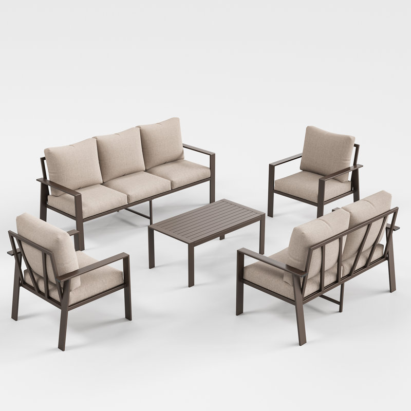 Ensemble de conversation 7 personnes avec table basse et ensemble de mobilier de patio moderne, foyer au propane en option