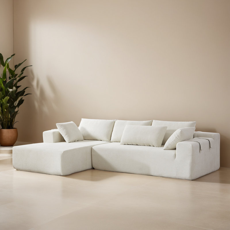 108" Wide Left Hand Facing Sofa & Chaise, Ivory Chenille