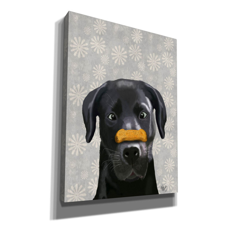 «Black Labrador With Bone on Nose» par Fab Funky, art mural sur toile, H 54 po x l 40 po x P 1,5 po