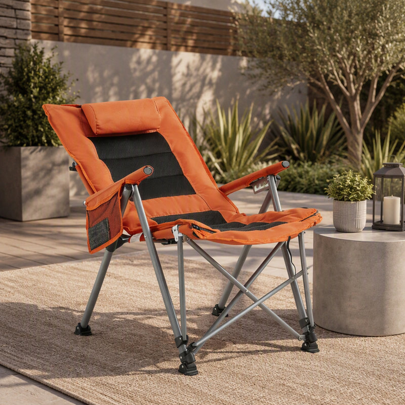 Chaise de camping pliante réglable à 5 positions avec repose-pieds, parfaite pour la randonnée, le camping et la détente dans le jardin ou au bureau