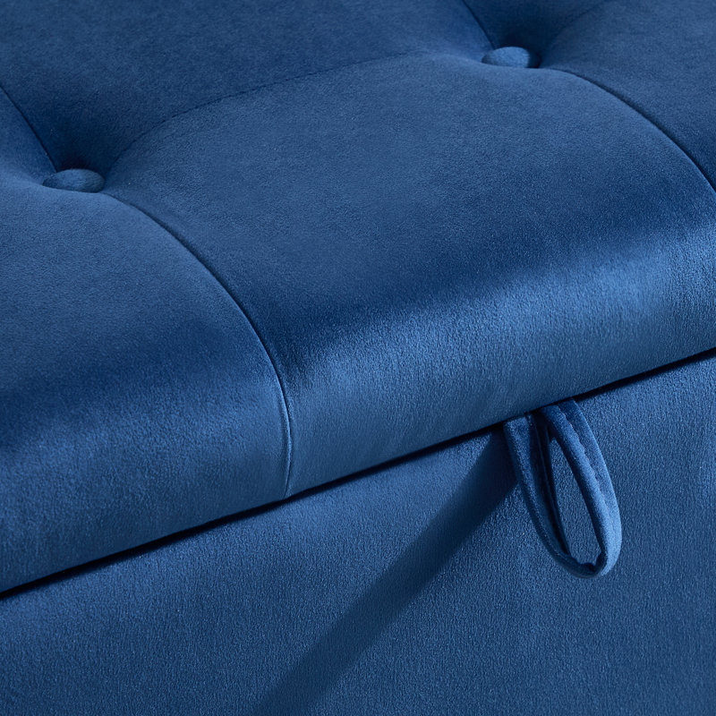 Banc de rangement rembourré avec pieds en métal, Bleu
