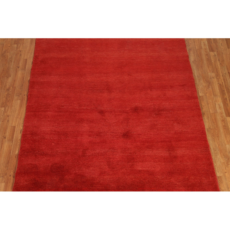 Tapis rouge en laine noué à la main de conception unique nouvel âge 5 pi 2 po x 6 pi 5 po Sudeys