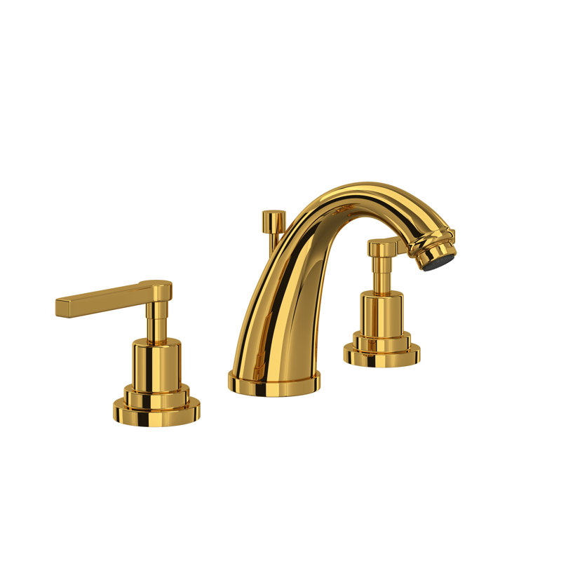 Lombardia Widespread Lavatory Faucet With C-Spout, Lever Handle, Unlacquered Brass