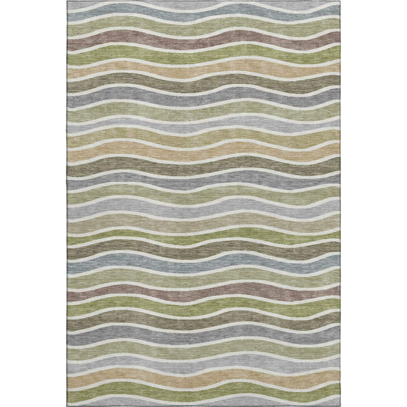 Premium Machine Washable Mayfield AMF2333 Stripes Rug, Fern, 5' x 7'6"
