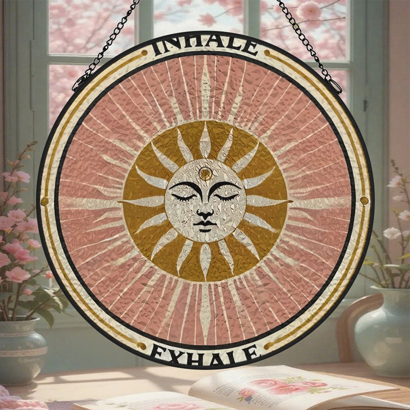 Panneaux de vitrail « Souffle de soleil » pour la décoration de fenêtre, 7,8 x 7,8 po (20 x 20 cm)