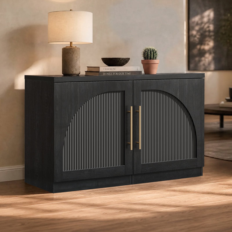 Paquet de 2 tables de bout modulaires Adelle avec porte arquée et système de fermeture en douceur et extensible