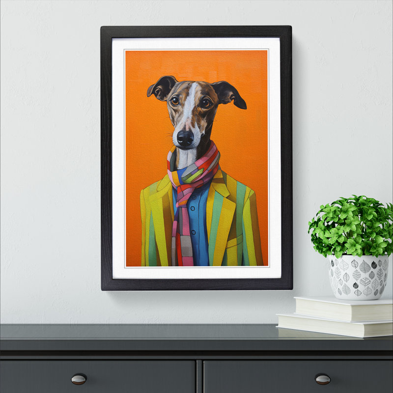 Whippet Contemporary - Framed Print, 34cm H x 25cm W x 2cm D, Black 