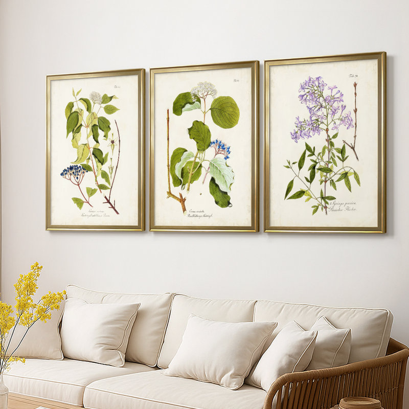 Arbre en fleurs I - Toile tendue avec châssis sur mesure - 3 pièces, H 21 po x l 30 po, Doré