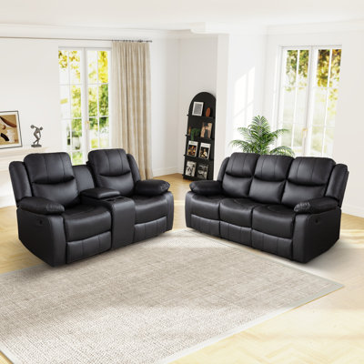 Kamarli 2 Piece Breathable Leather Manual Reclining Living Room Set with Pillow Top Arm