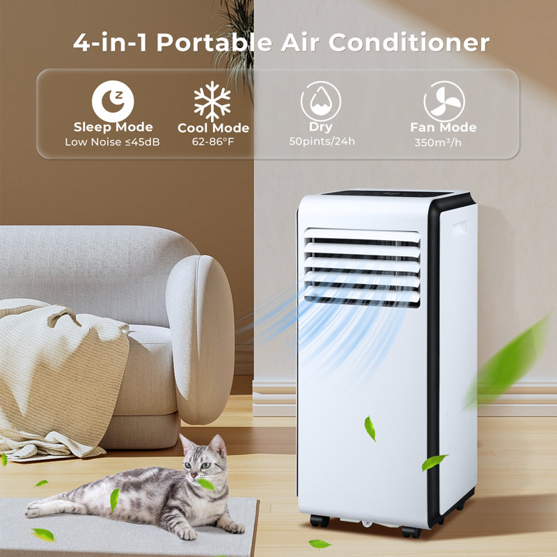  Climatiseur portatif 8 000 BTU - Refroidisseur / déshumidificateur / ventilateur 3-en-1, 150 pieds carrés Couverture en pi, télécommande et minuterie 24H (blanc)