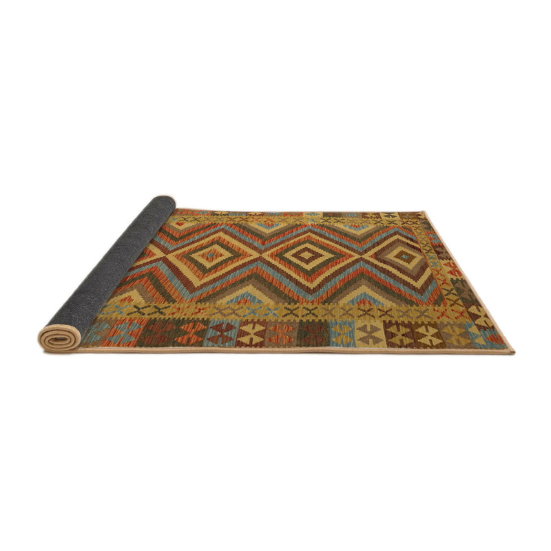 Tapis gris/rouge/crème contemporaine, Rond 7 pi