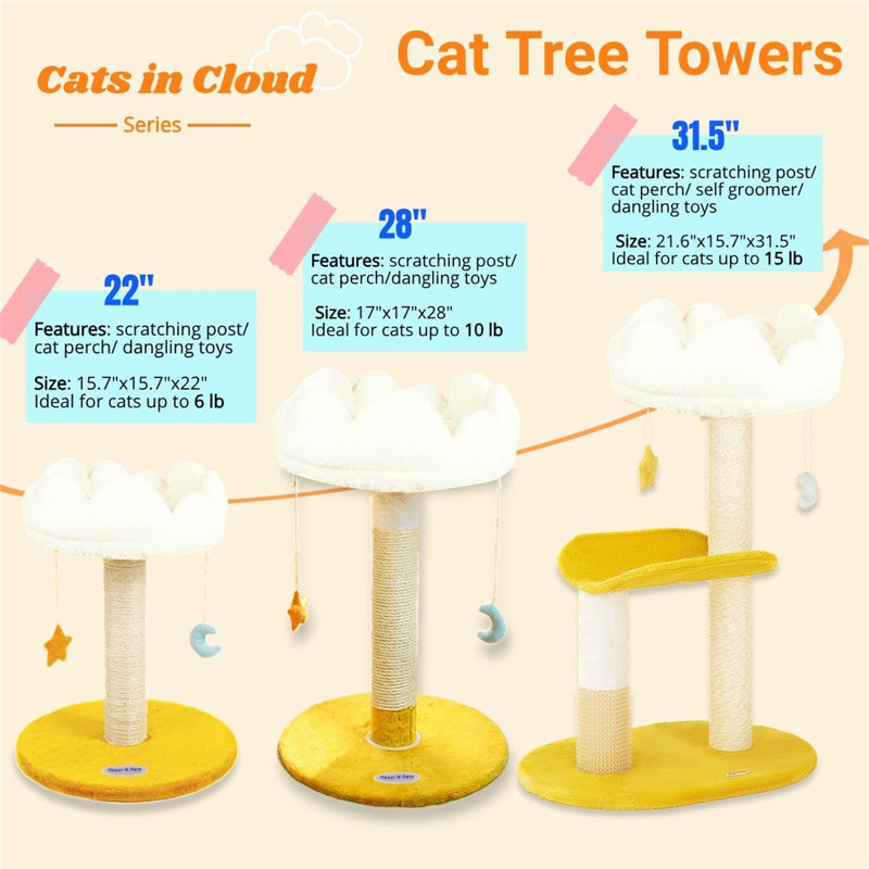 Cloud-Themed Multi-Level Sisal Cat Tree with Perch and Bed