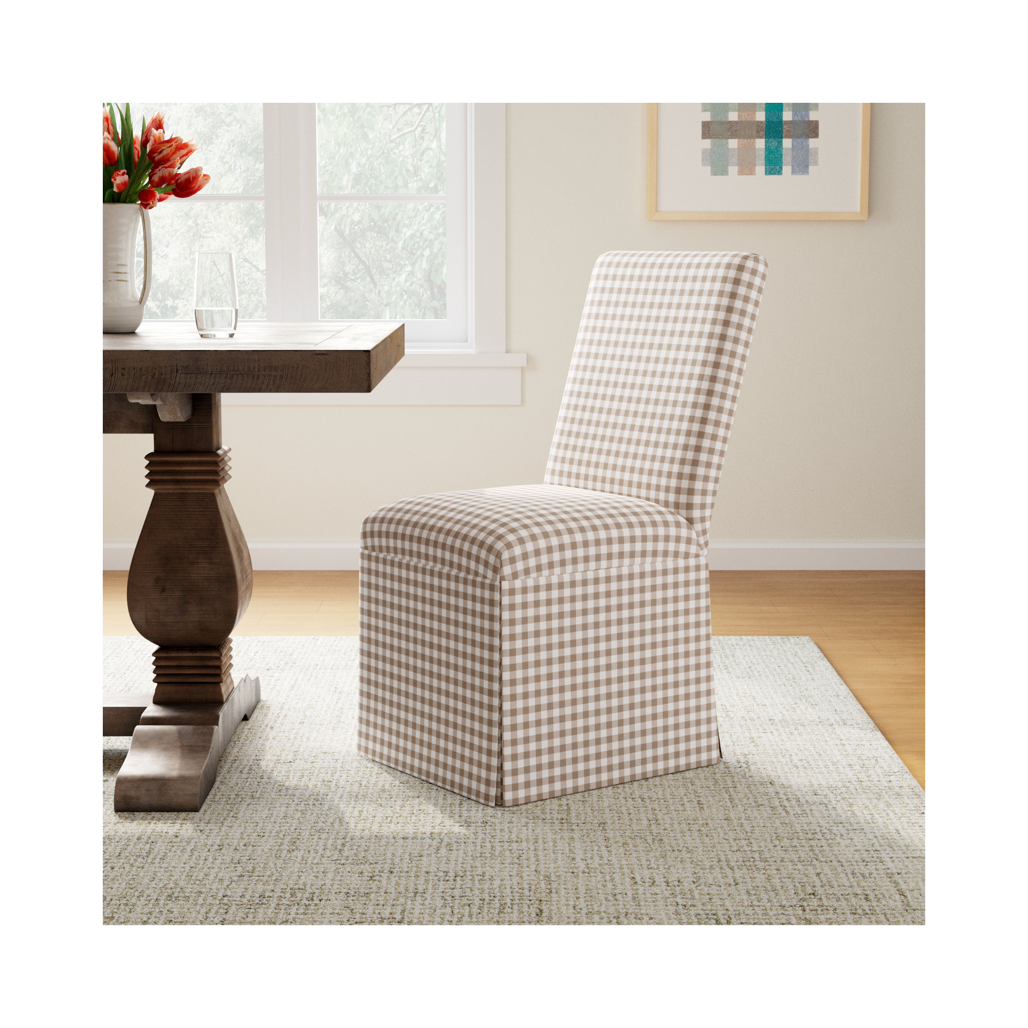 Ivanka Upholstered Parsons Chair, Classic Gingham Tan