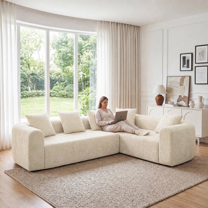Canapé modulaire à assise profonde en L rembourré avec coussins Modern Modern, Gauche, Beige