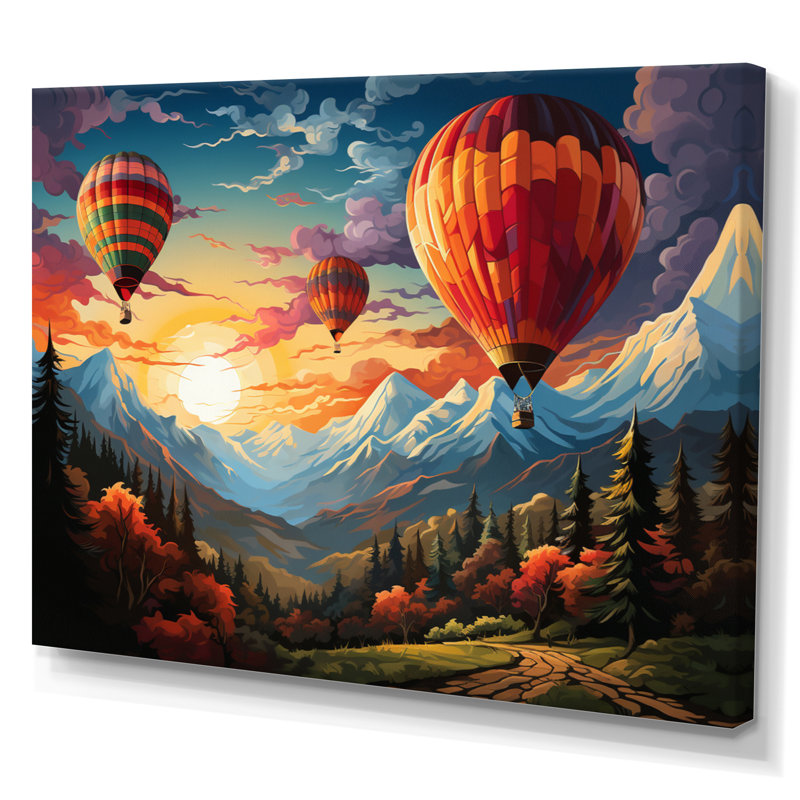 Ballon à air chaud coloré, art mural sur toile, H 24 po x l 32 po x P 1 po, Toile tendue