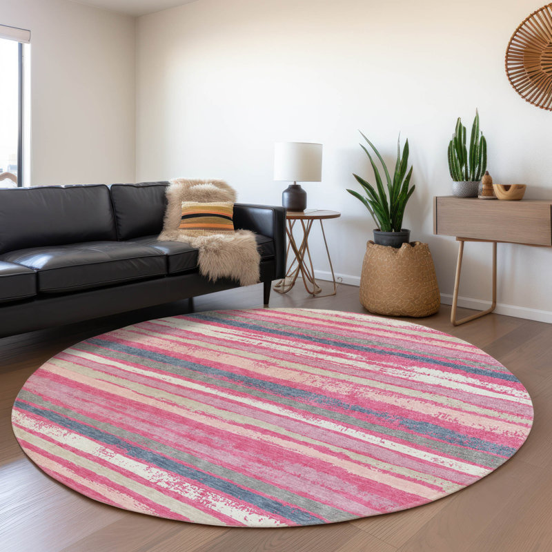 Tapis rose intérieur / extérieur lavable à la machine Chayden ACN1019, Rond 8 pi