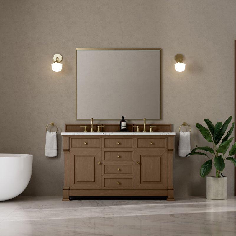 Brookfield 60 in. Double Vanity, Pecan, Ethereal Noctis, Widespread