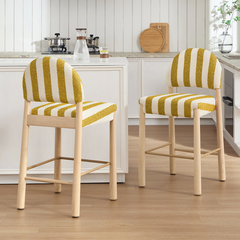Tabouret de comptoir revêtu de lin 26,4 po Hyland, Naturel, Jaune / Blanc
