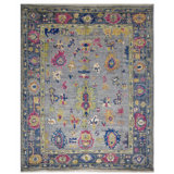 Hand Knotted Wool Area Rug in Silver And Dark Gray