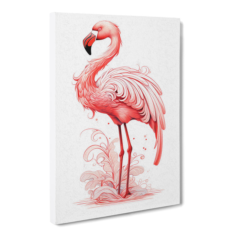 Flamingo Line No.3 - Wrapped Canvas, 50cm H x 35cm W x 3cm D