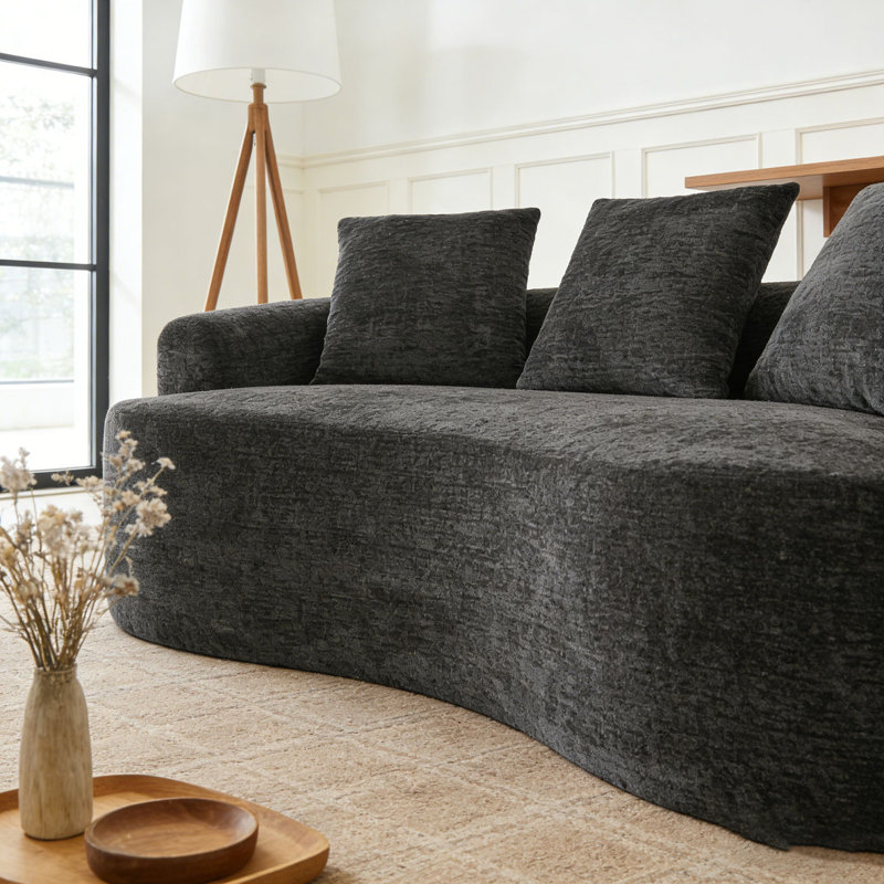 Petit canapé en chenille avec 3 coussins, Noir