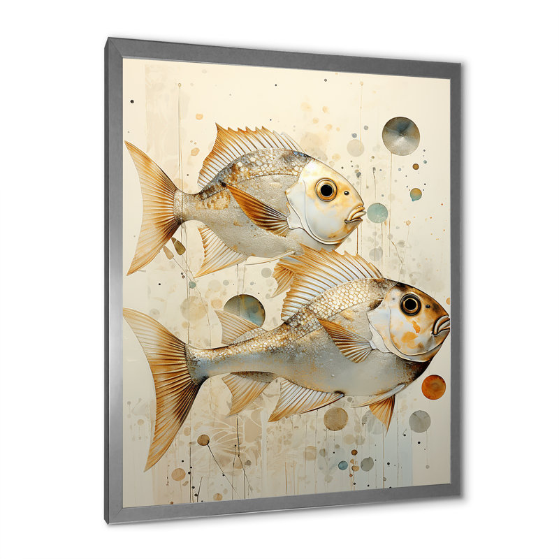 " Fish Harmony ", 40" H x 30" W x 1.5" D, Silver Single Picture Framed