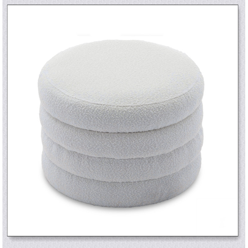 Repose-pieds rond avec rangement en tissu Boucle, Crème, crème