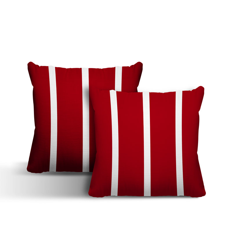  Coussin décoratif intérieur / extérieur à rayures, L 15 po x H 15 po, Rouge