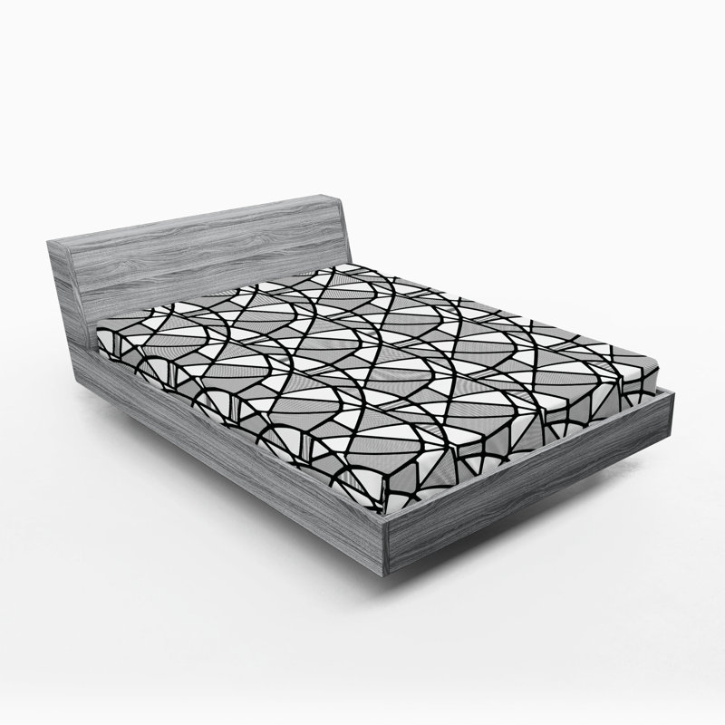 Drap-housse Ambesonne, paquet de 2, Drap-housse de taille très grand, Formes géométriques noires / blanches 2