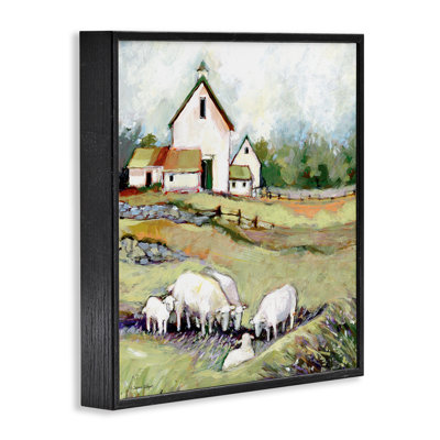 Mouton paissant à la grange, estampe numérique, conception par Susan Winget