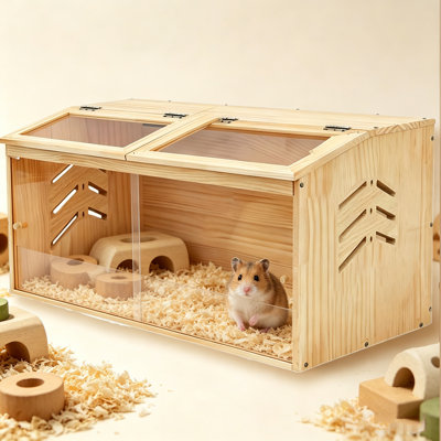 Wooden Hamster Cage,Chick Brooder Box,Hamster Cage Enclosure with Acrylic Window & Openable Top,Small Animal Habitat for Guinea Pig, Chinchilla, Gerbil(31.5" X 15.7" X 15.7")