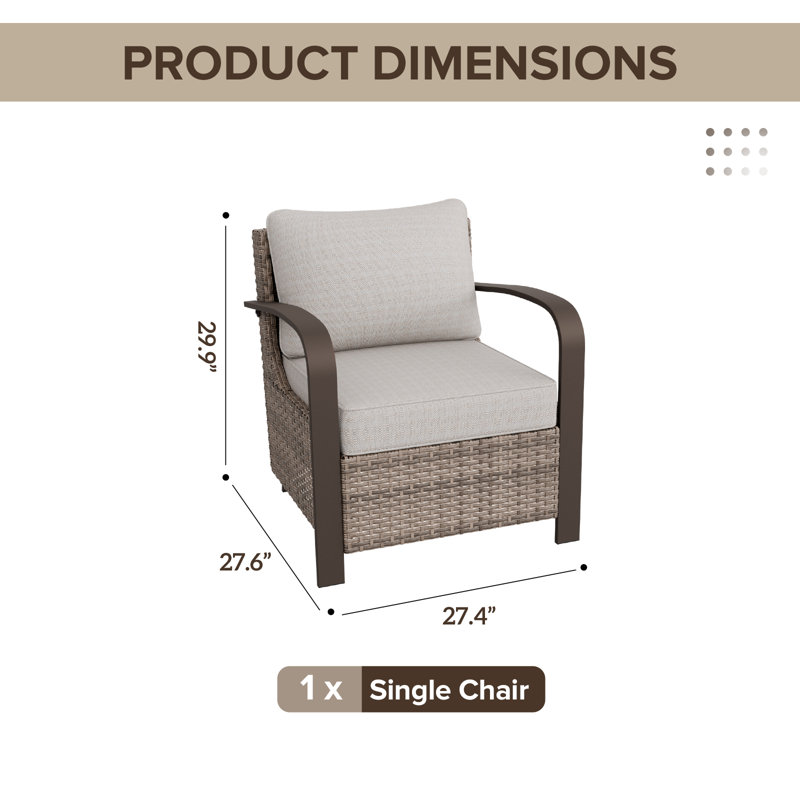 Outdoor Patio Wicker Chair with Cushions, Beige