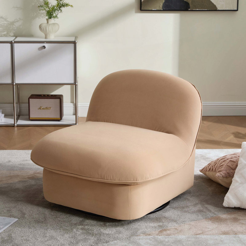 Chaise en velours pivotante en forme de citrouille, base en métal à 360 degrés, Kaki