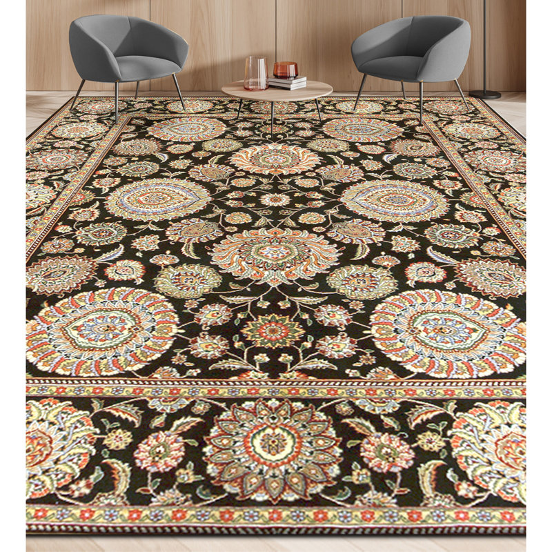 Hand Knotted Wool Area Rug in Black