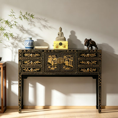 New Chinese Style Solid Wood Gilded Console Table