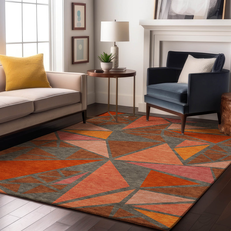 Tapis géométrique de qualité supérieure lavable à la machine Ketterer AMF1039, Rectangle 5' x 7'6"