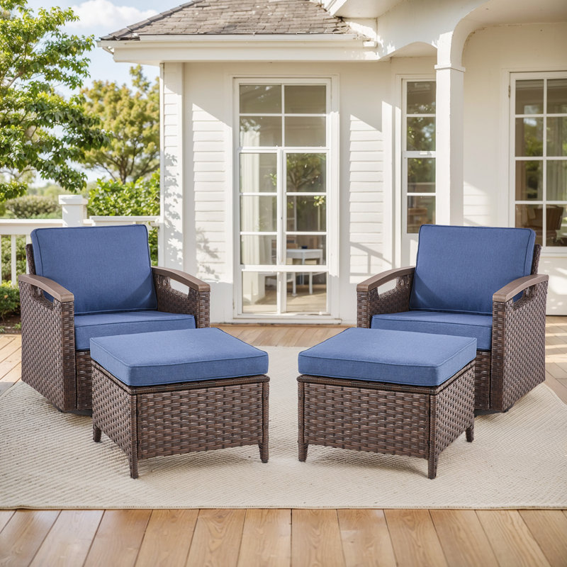 Chaise berçante rotative en osier avec repose-pieds Arundel (ensemble de 2), Bleu