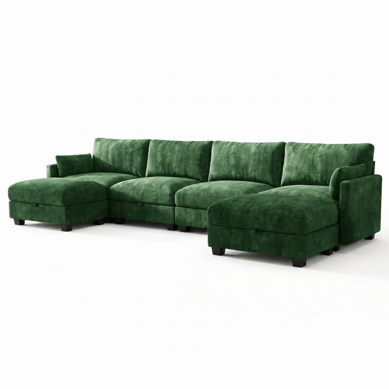 Canapé modulaire modulaire pour salon, canapé confortable avec sièges de rangement et repose-pieds, Vert