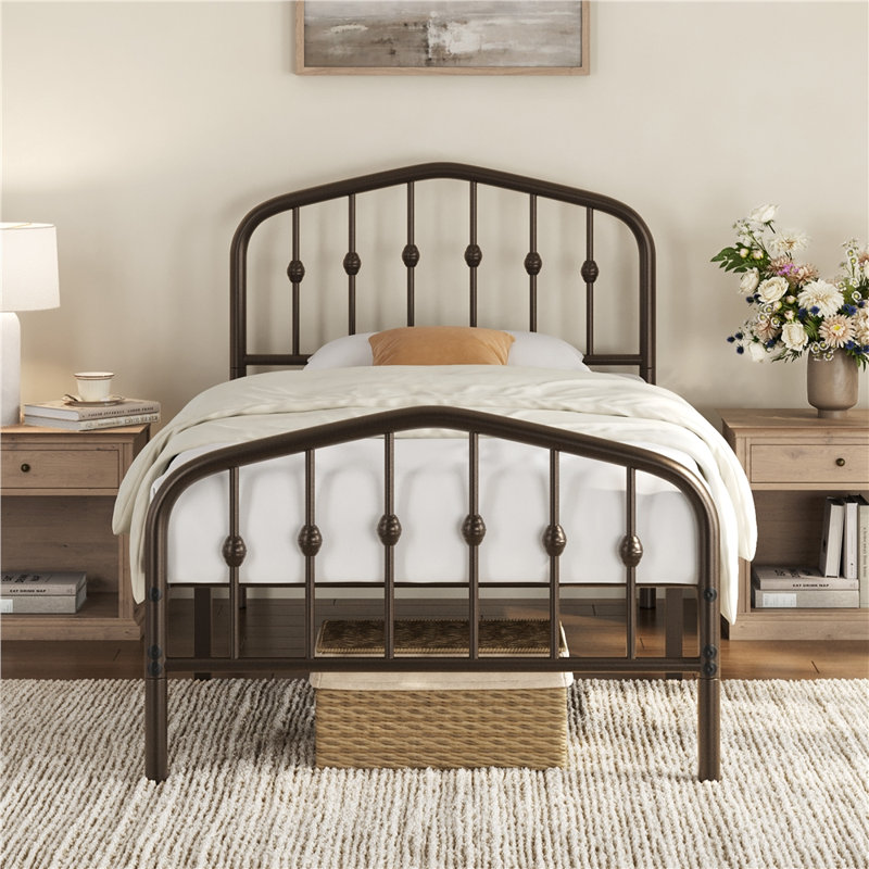 Metal Bed with Arched Headboard and Footboard, Single (3'), Bronze