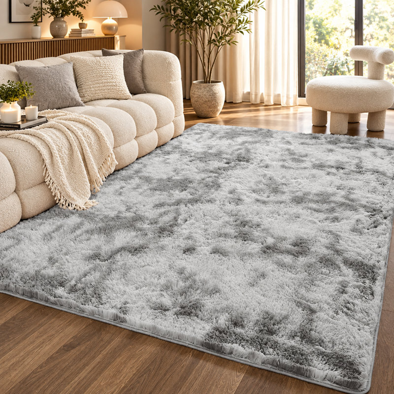 Aspire Homeware Tie Dye Light Grey Shaggy Area Rug Soft Modern Indoor Carpet, Rectangle 60cm Width X 110cm Length