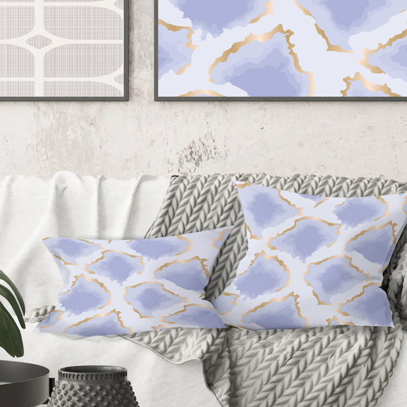Motif de formes abstraites bleu pastel et or - Coussin décoratif imprimé Mid-Century, 16 po x 1 po