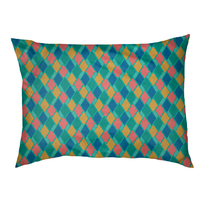 Coussin de diamants rétro Byrge, Bleu / Vert / Jaune, Très grand (l 52 po x P 42 po x H 17 po)