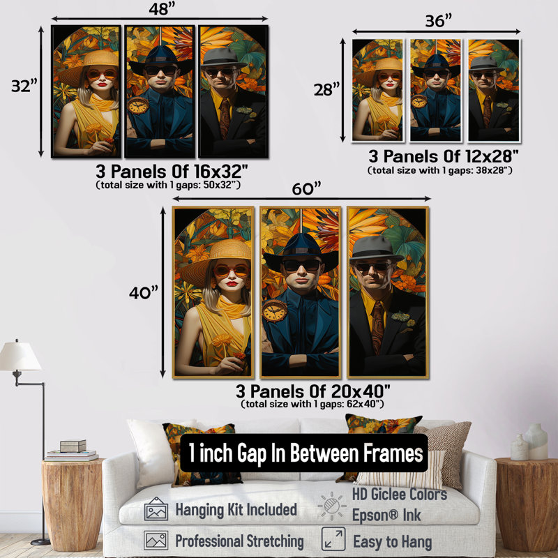 Ensemble de salon Morelle - Fashion Wall Art, Cadre flottant doré, H 40 po x l 60 po x P 1 po